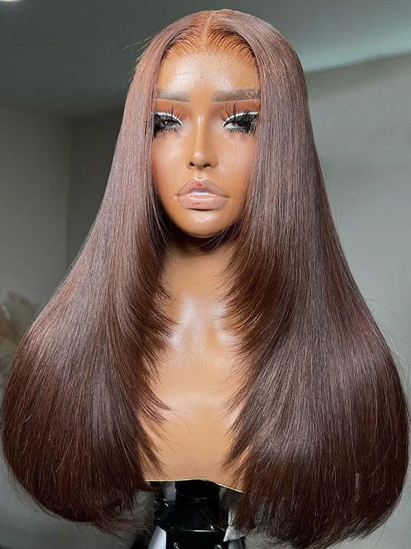 Dorsanee Caramel Brown Straight Layered Haircut 13x4 Lace Frontal Wig #4 Color Wigs Human Hair Wigs - Image 4