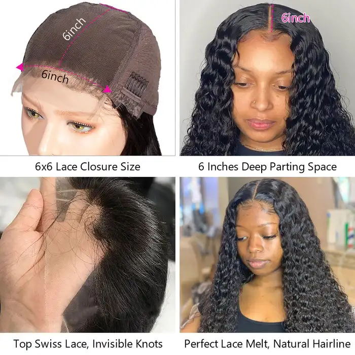 Dorsanee 250 Density Water Wave 6×6 Pre Plucked Wet and Wavy Lace Closure Wigs - Image 8