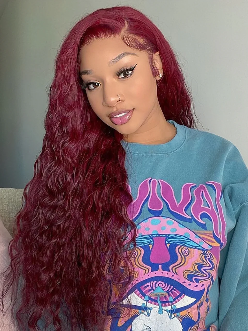 Dorsanee 99J Burgundy 13x4/5x5 Lace Front Water Wave Human Hair Wig - Image 3