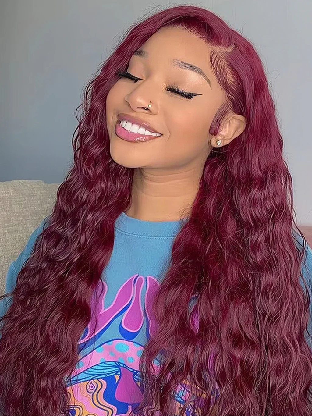 Dorsanee 99J Burgundy 13x4/5x5 Lace Front Water Wave Human Hair Wig - Image 5