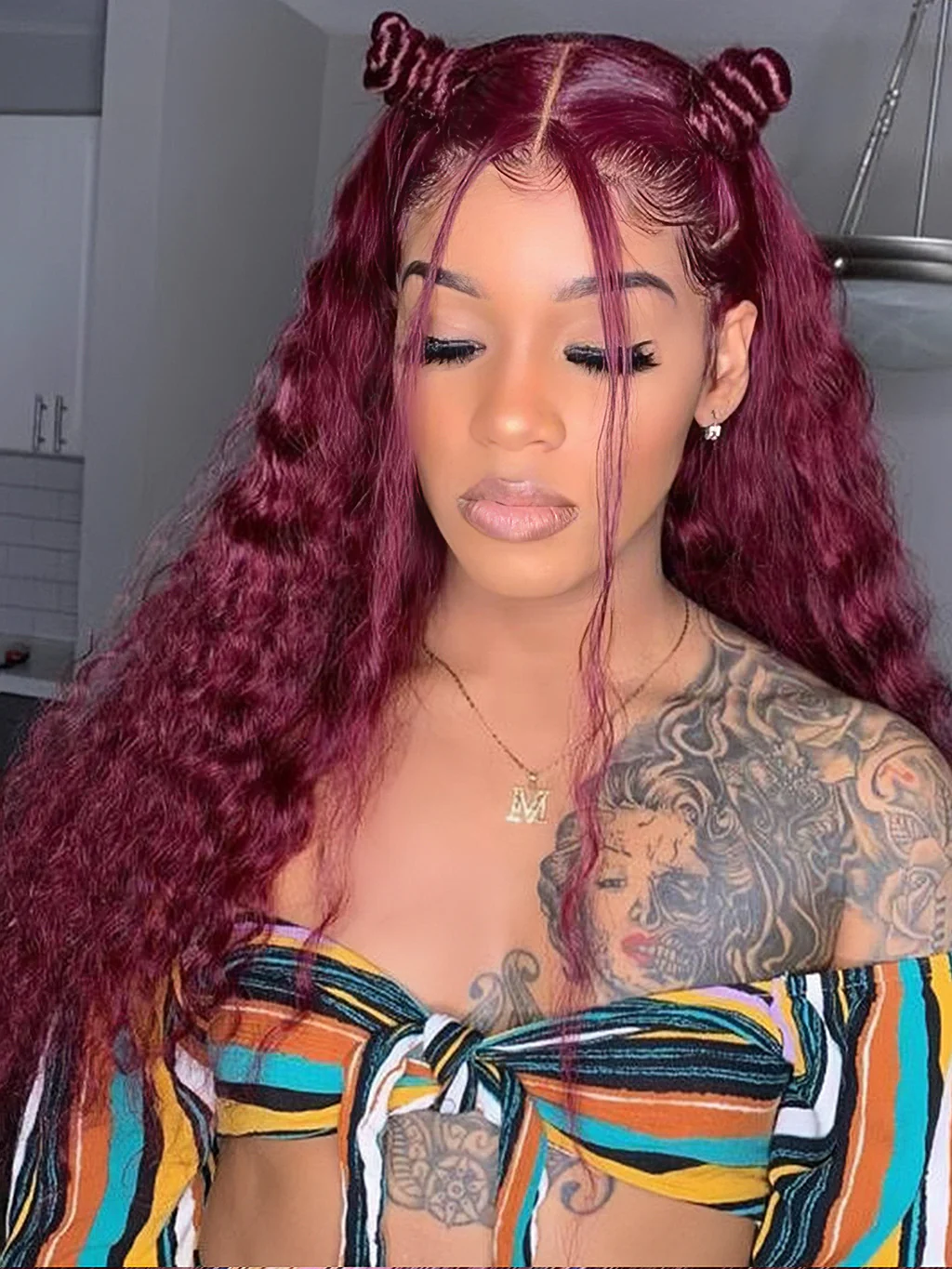 Dorsanee 99J Burgundy 13x4/5x5 Lace Front Water Wave Human Hair Wig - Image 6