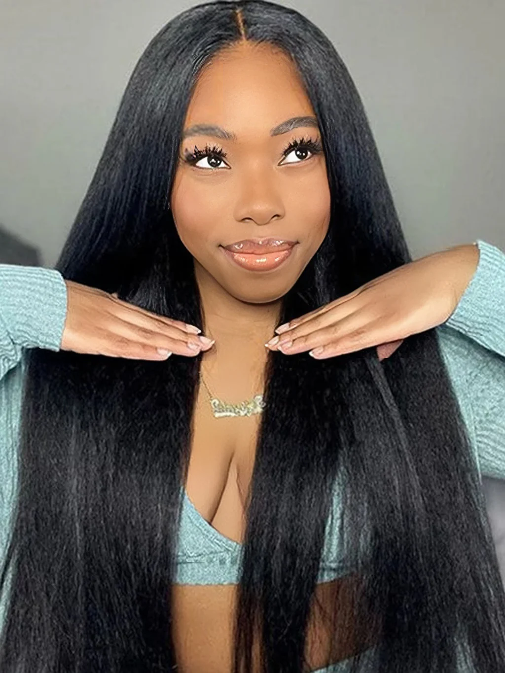 Dorsanee 250 Density Yaki Kinky Straight 4x4 HD Lace Closure Human Hair Wig - Image 3