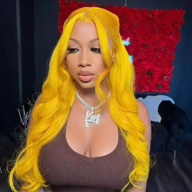Dorsanee Yellow 200 Density 13×4 Lace Frontal Body Wavy Human Hair Wigs - Image 9