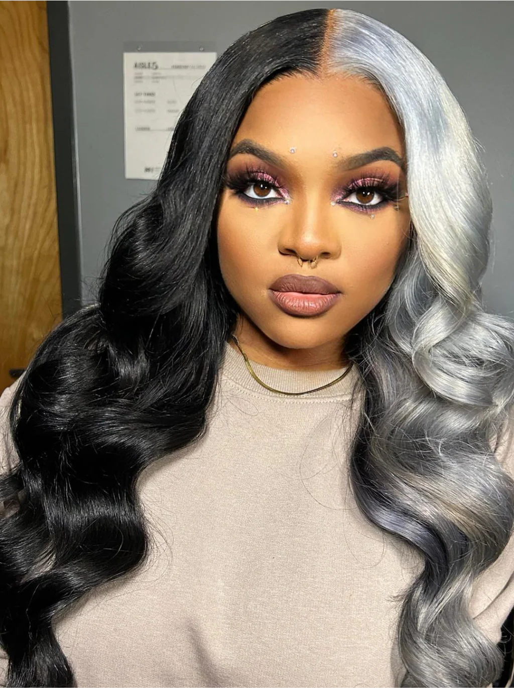 Dorsanee Half Black Half Gray 200 Density 13x4 Lace Front Straight Body Wave Human Hair Wigs - Image 4