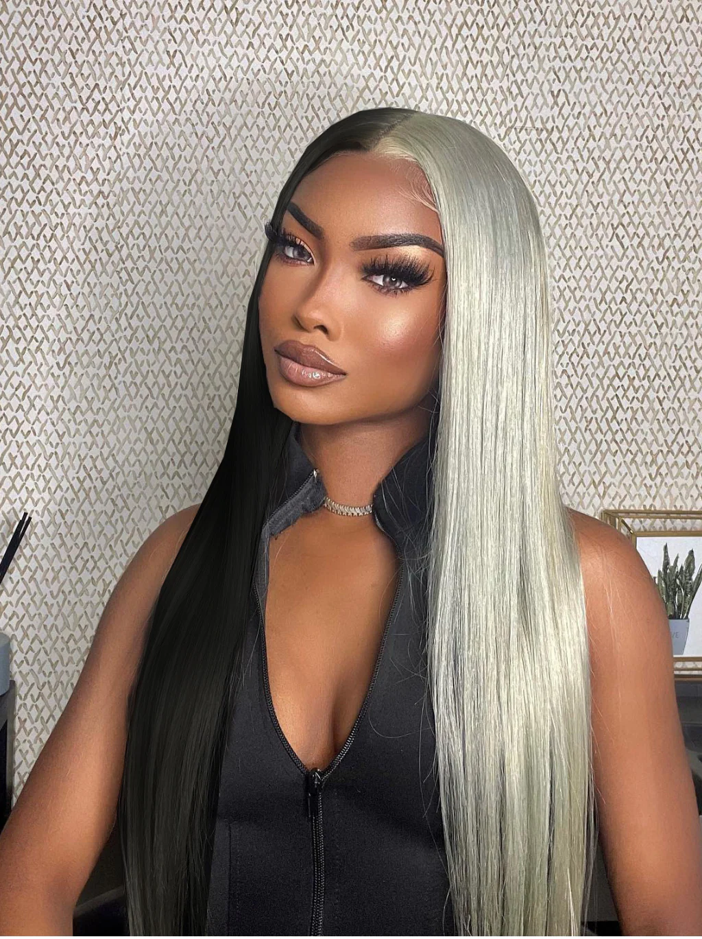 Dorsanee Half Black Half Gray 200 Density 13x4 Lace Front Straight Body Wave Human Hair Wigs - Image 5