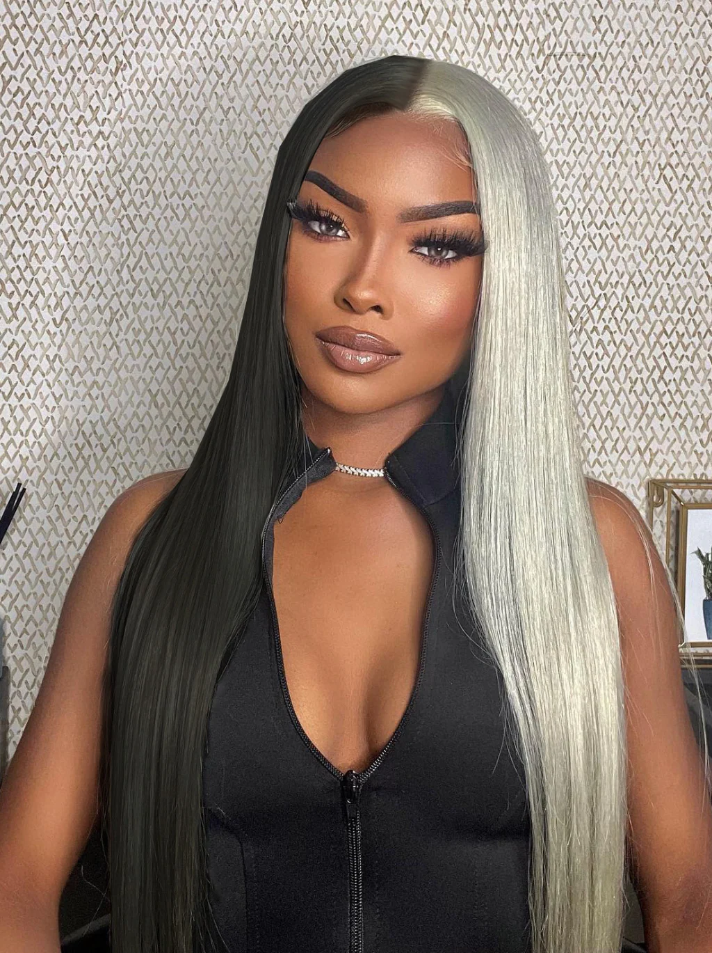 Dorsanee Half Black Half Gray 200 Density 13x4 Lace Front Straight Body Wave Human Hair Wigs - Image 6