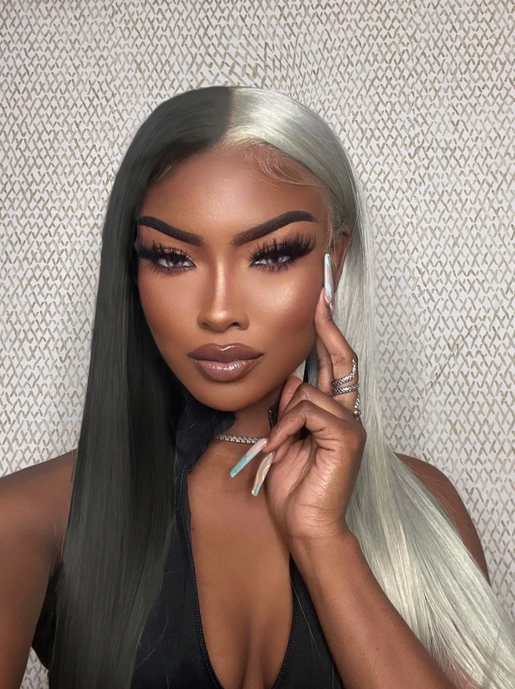 Dorsanee Half Black Half Gray 200 Density 13x4 Lace Front Straight Body Wave Human Hair Wigs - Image 7