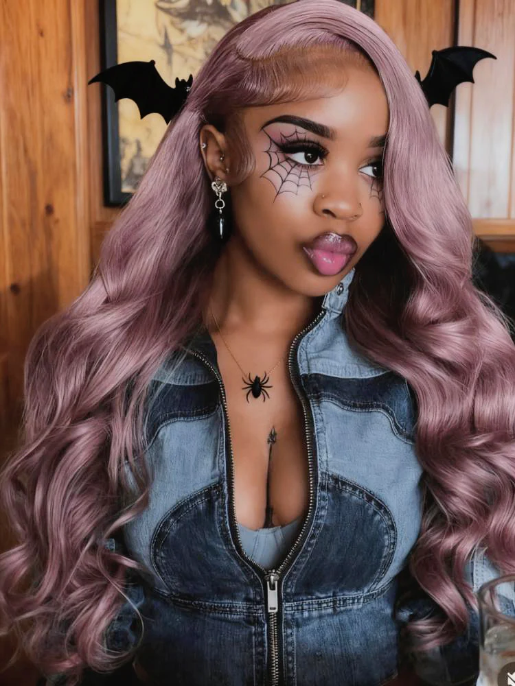 Dorsanee Halloween Cosplay Lavender Purple 200 Density Body Wave 13x4 Lace Front Human Hair Wigs - Image 2