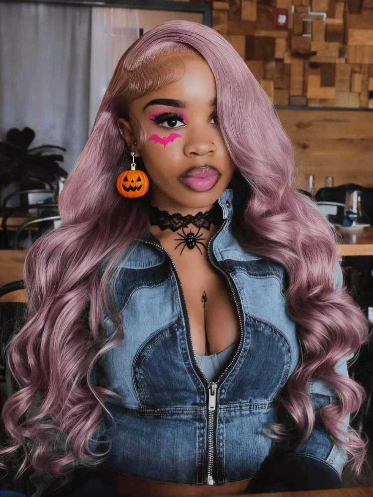 Dorsanee Halloween Cosplay Lavender Purple 200 Density Body Wave 13x4 Lace Front Human Hair Wigs - Image 3