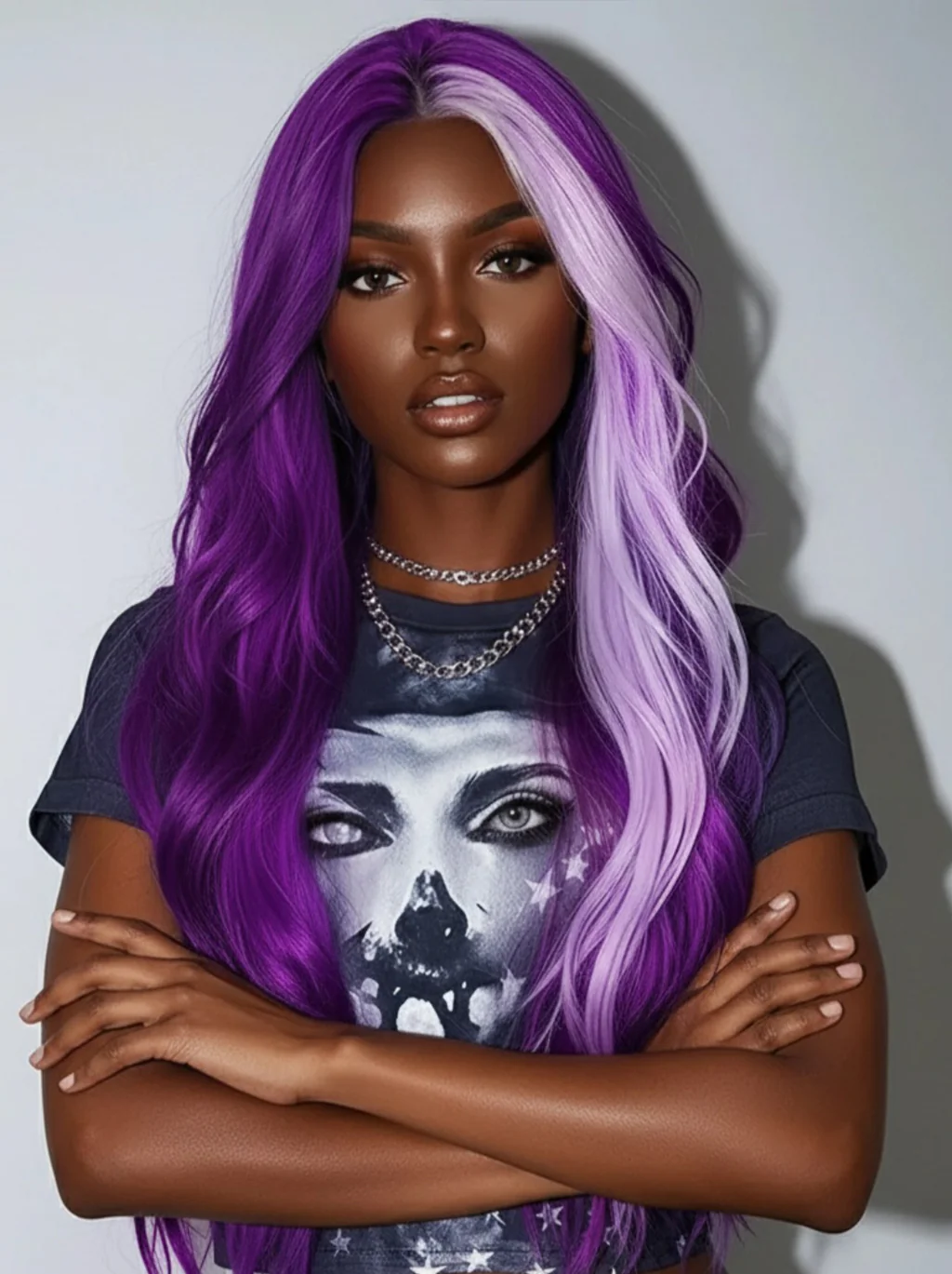Dorsanee Halloween Cosplay Lavender Streak Purple 13x4 Lace Front Human Hair Wigs - Image 3