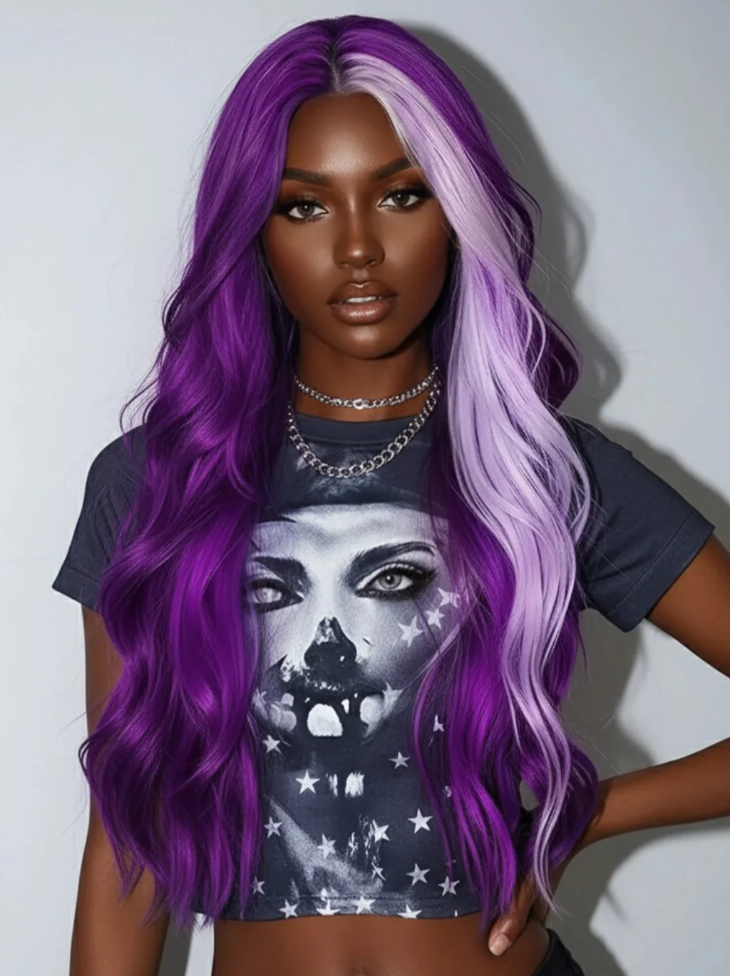 Dorsanee Halloween Cosplay Lavender Streak Purple 13x4 Lace Front Human Hair Wigs - Image 4