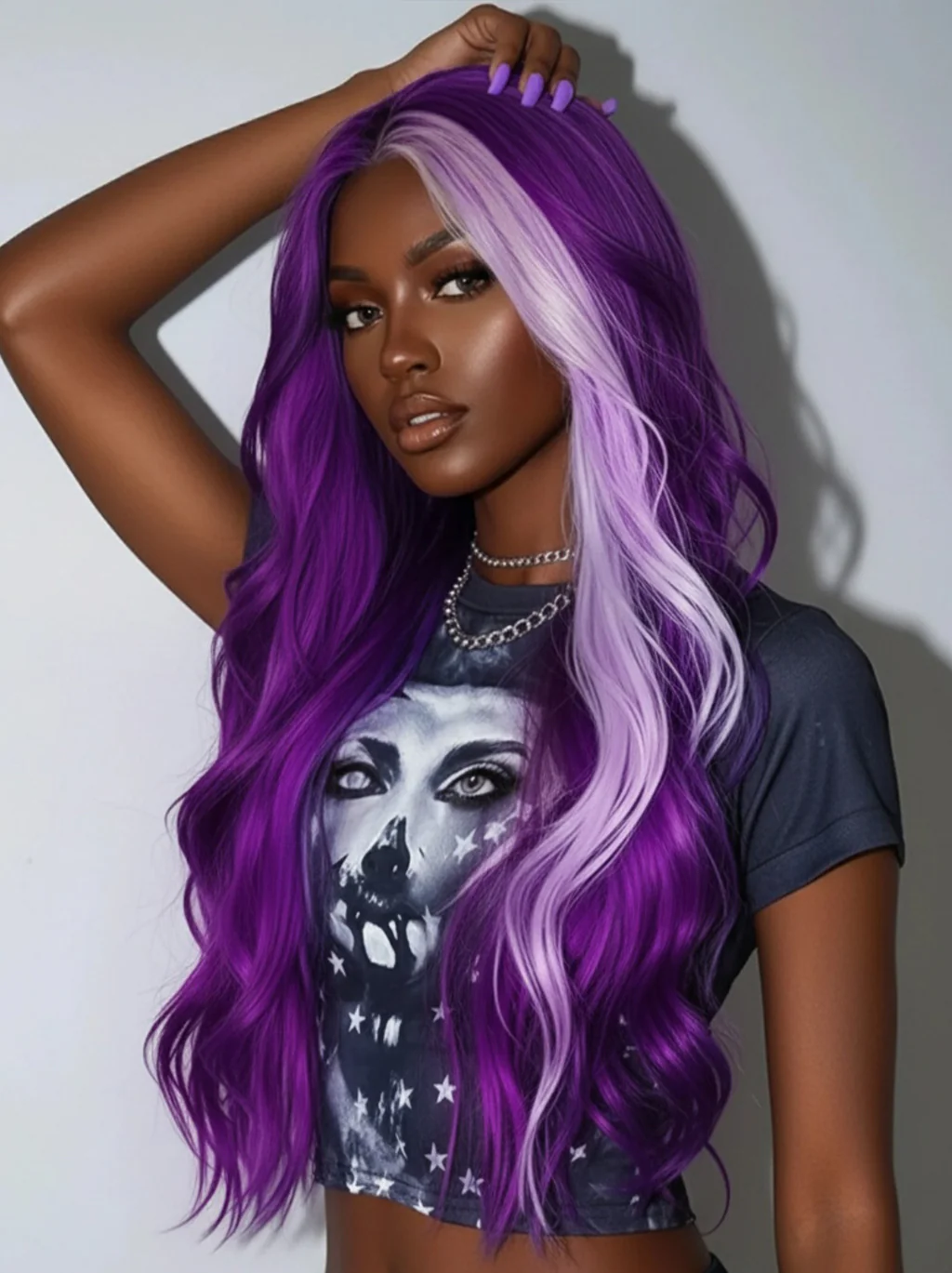 Dorsanee Halloween Cosplay Lavender Streak Purple 13x4 Lace Front Human Hair Wigs - Image 5