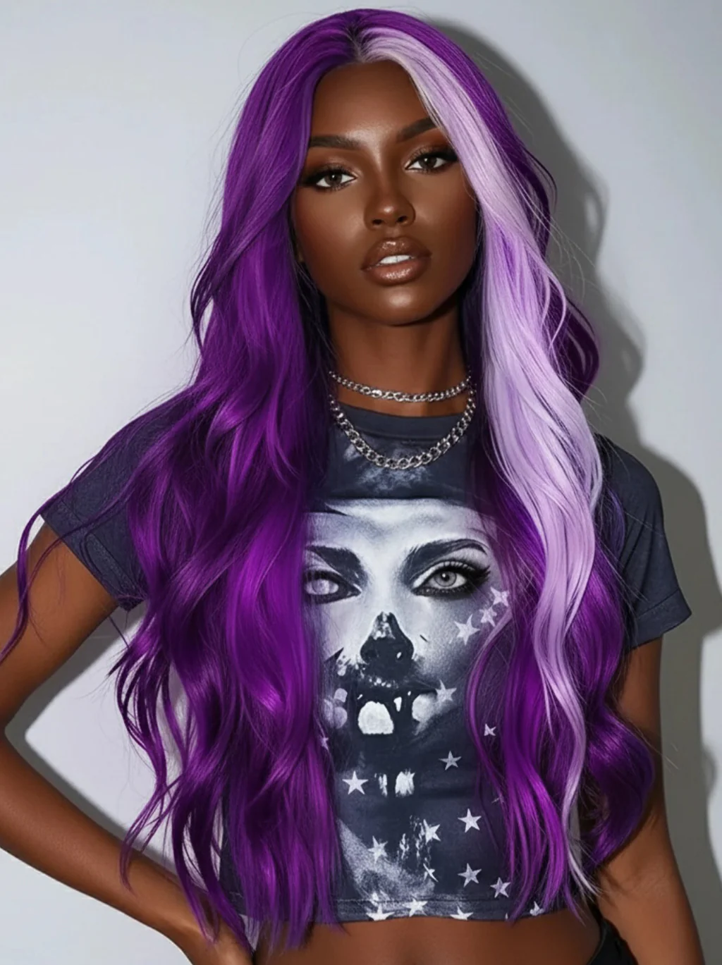 Dorsanee Halloween Cosplay Lavender Streak Purple 13x4 Lace Front Human Hair Wigs - Image 6
