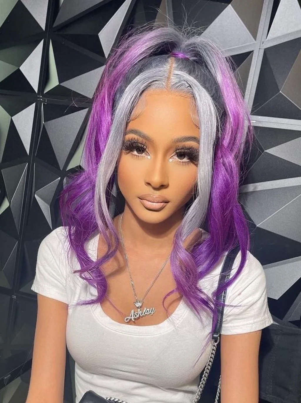 Dorsanee Ombre Gray Purple 13x4 Lace Front Straight Body Wave Human Hair Wigs - Image 5