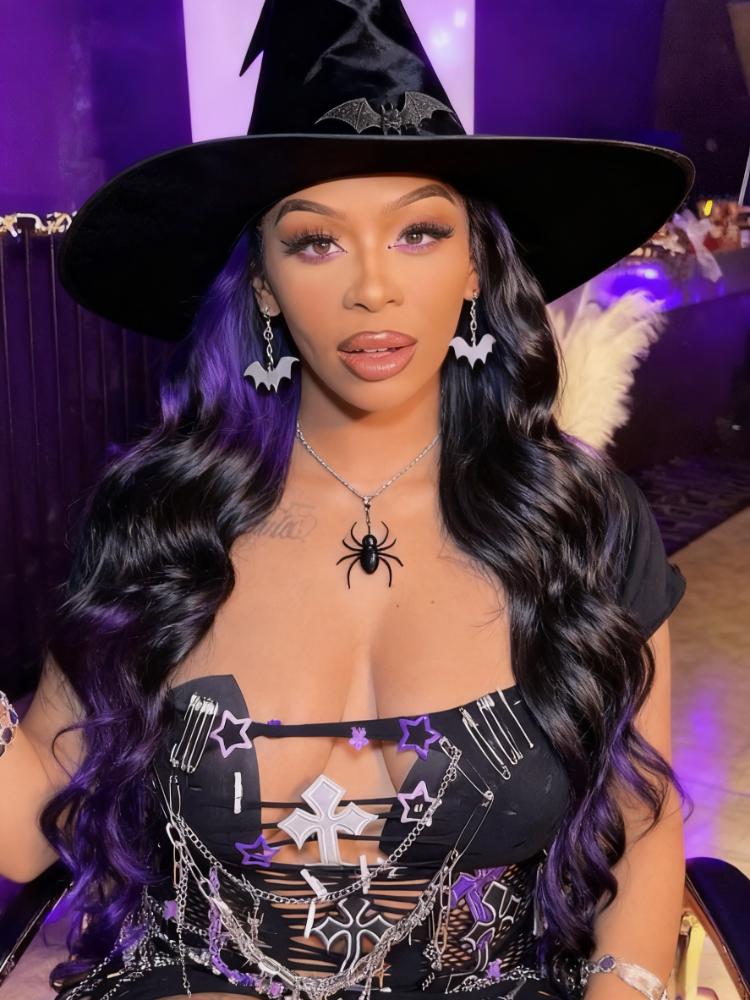 Dorsanee Halloween Cosplay Ombre Split Dye Black Purple Color 13x4 HD Lace Front Human Hair Wigs - Image 3