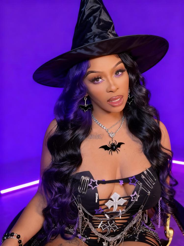 Dorsanee Halloween Cosplay Ombre Split Dye Black Purple Color 13x4 HD Lace Front Human Hair Wigs - Image 4