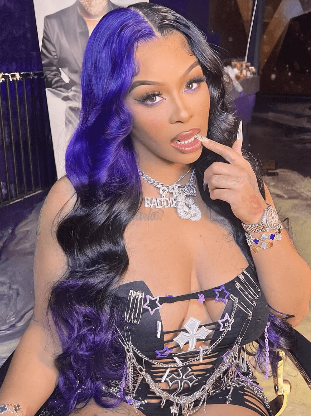 Dorsanee Ombre Split Dye Black Purple Color 13x4 HD Lace Front Human Hair Wigs - Image 2