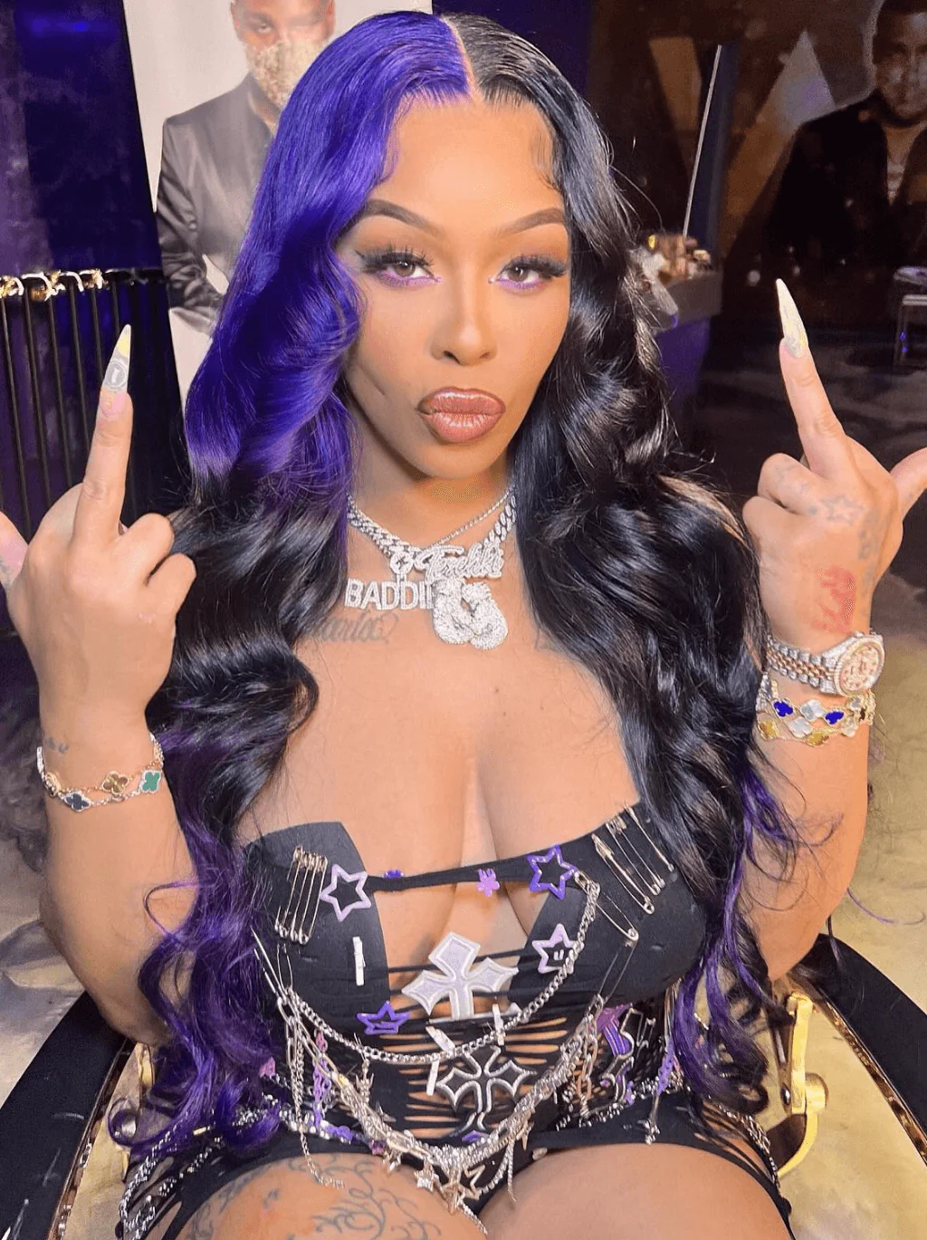 Dorsanee Ombre Split Dye Black Purple Color 13x4 HD Lace Front Human Hair Wigs - Image 3