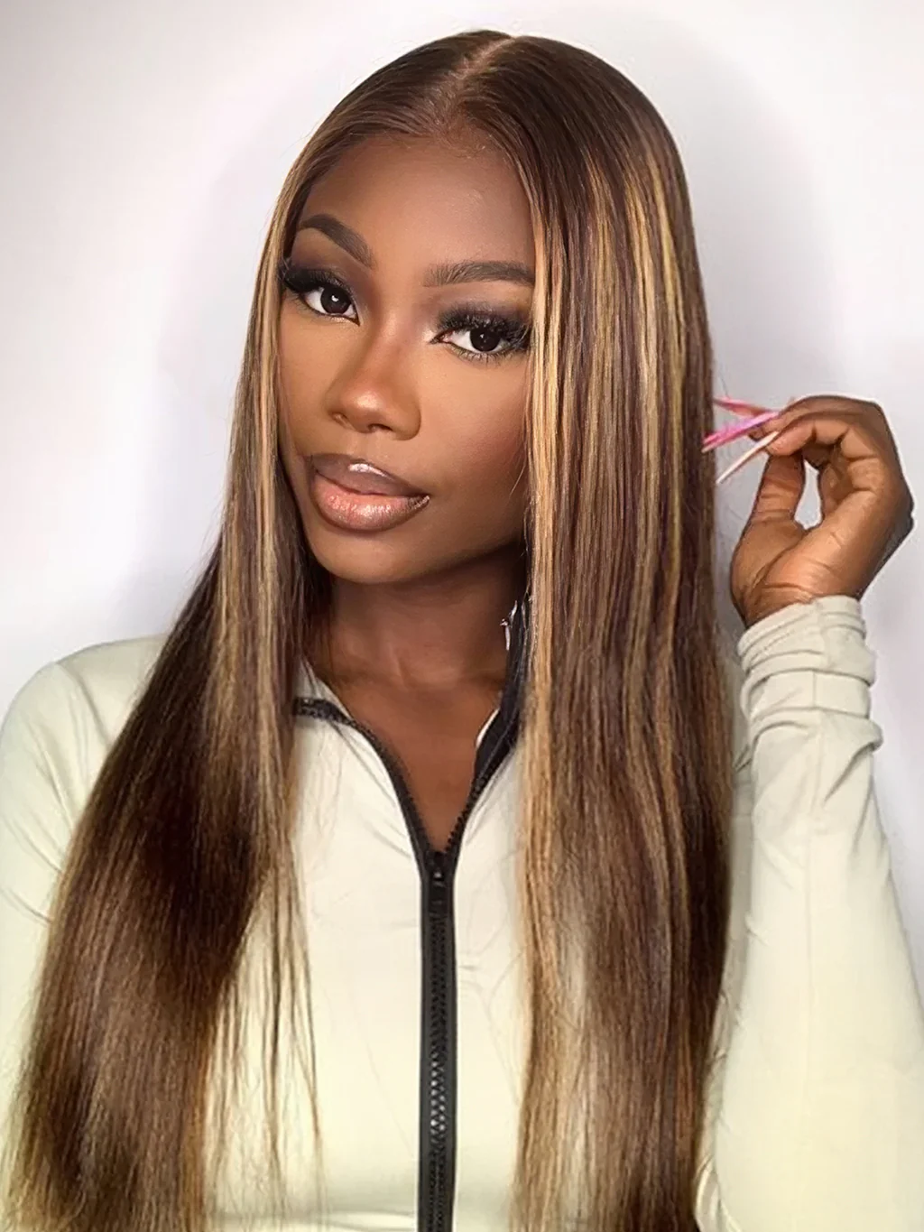 Dorsanne Brown Highlight 250 Density P4/27 5x5/13x4 HD Lace Frontal Straight Human Hair Wigs - Image 2