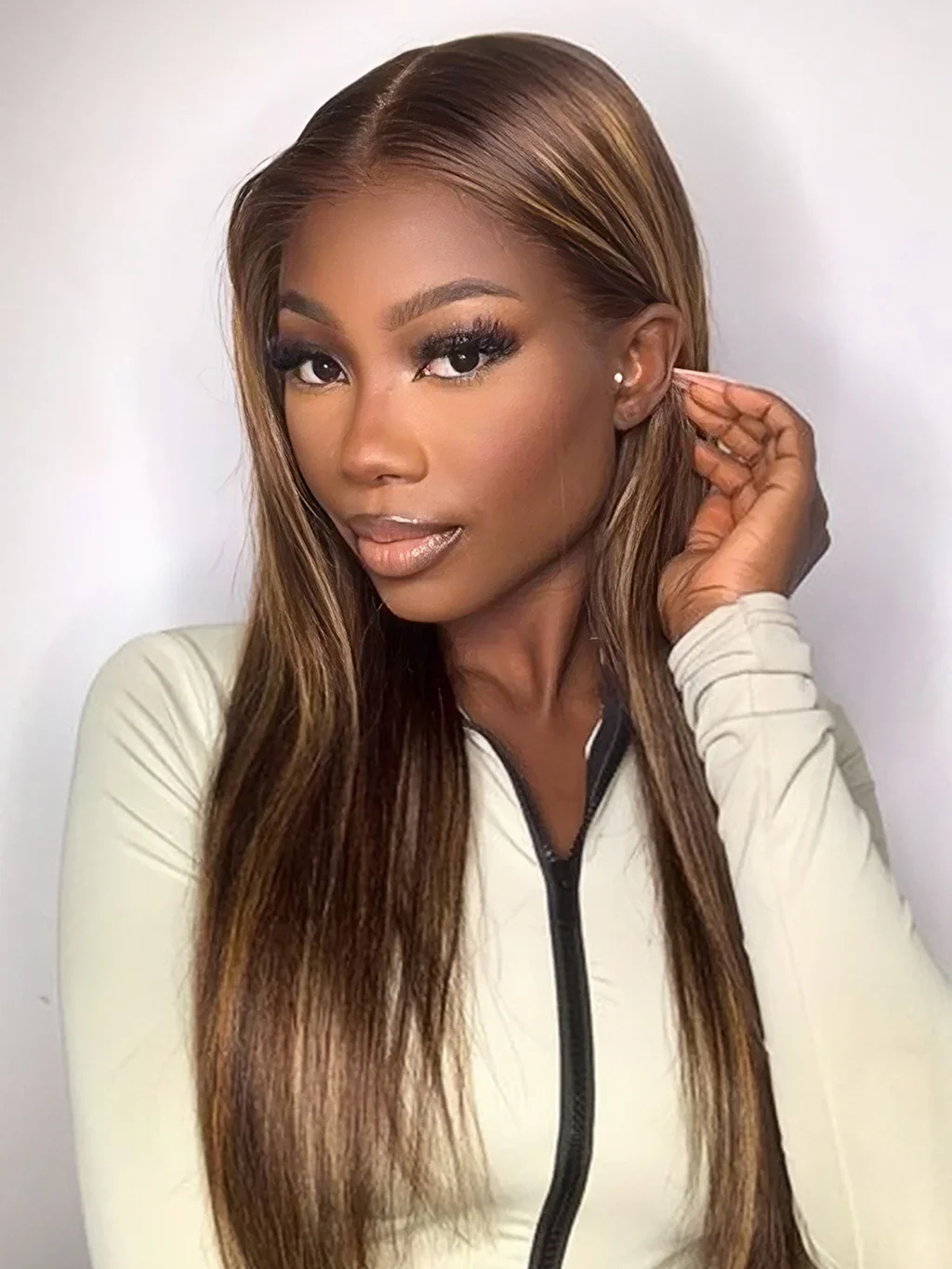 Dorsanne Brown Highlight 250 Density P4/27 5x5/13x4 HD Lace Frontal Straight Human Hair Wigs - Image 3