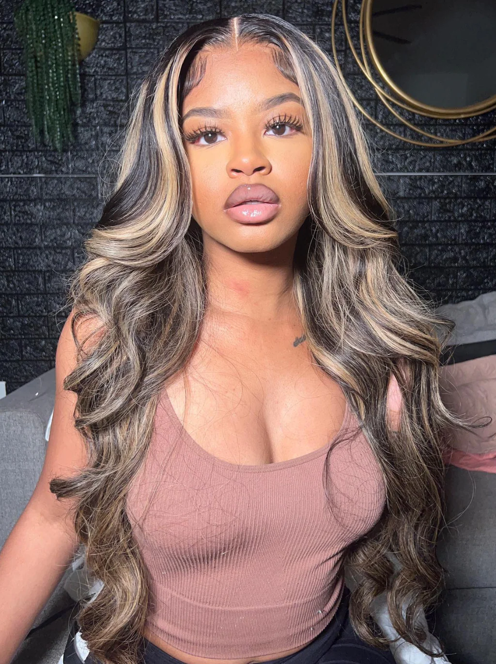 Dorsanee Honey Blonde Brown Highlight 13x4 Lace Front Body Wave Human Hair Wigs - Image 2