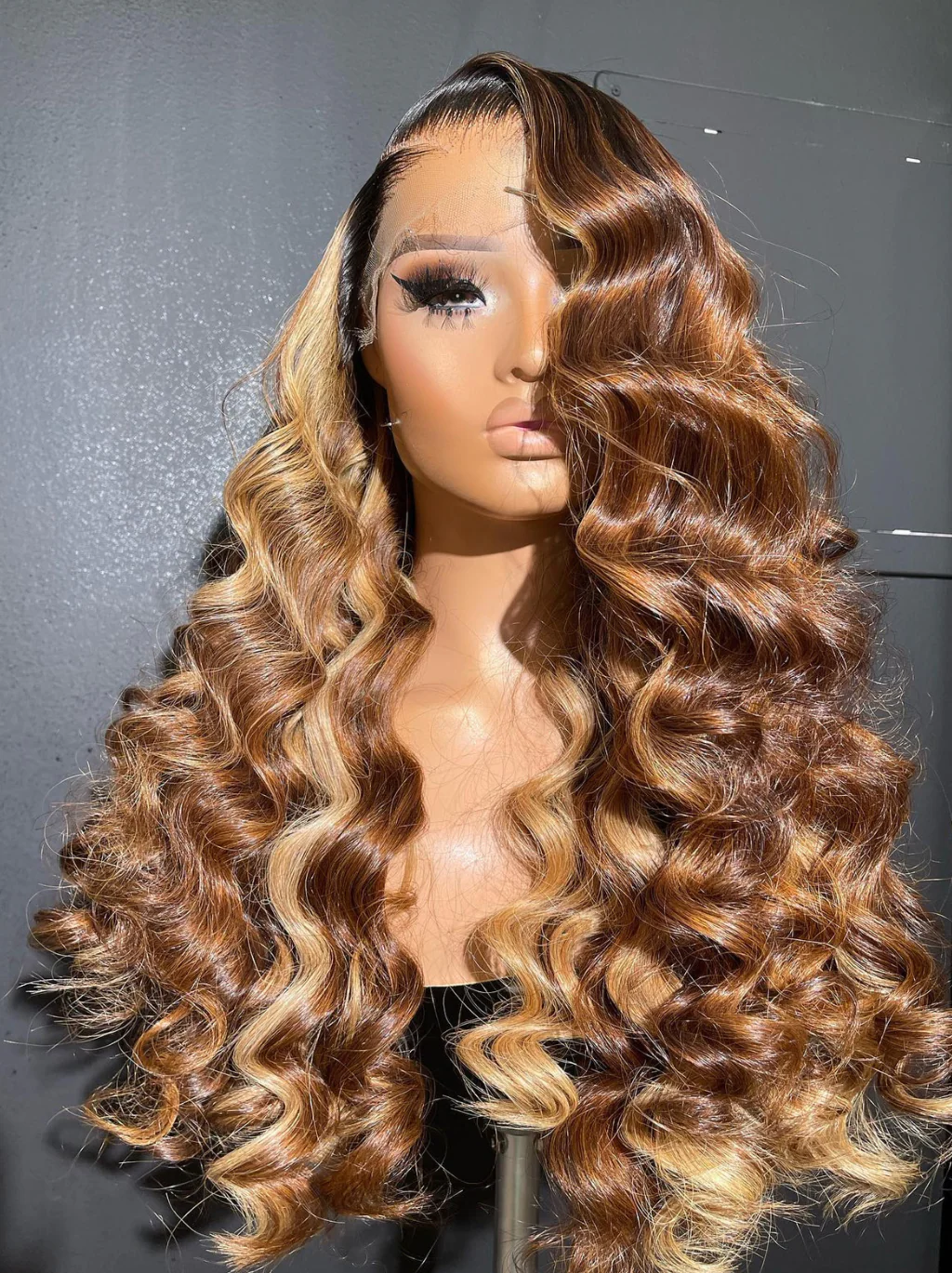 Dorsanee Honey Blonde Brown Highlight Wand Curls 13x4 Lace Front Loose Deep Wave Human Hair Wigs - Image 3