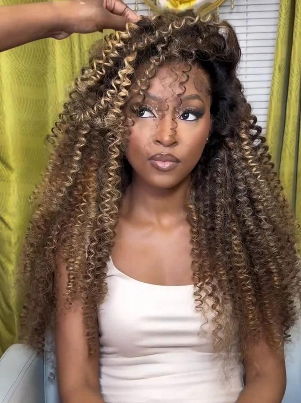 Dorsanee Honey Blonde Brown Highlights Tight Spiral Curls 13x4 Lace Front Virgin Human Hair Wigs - Image 3