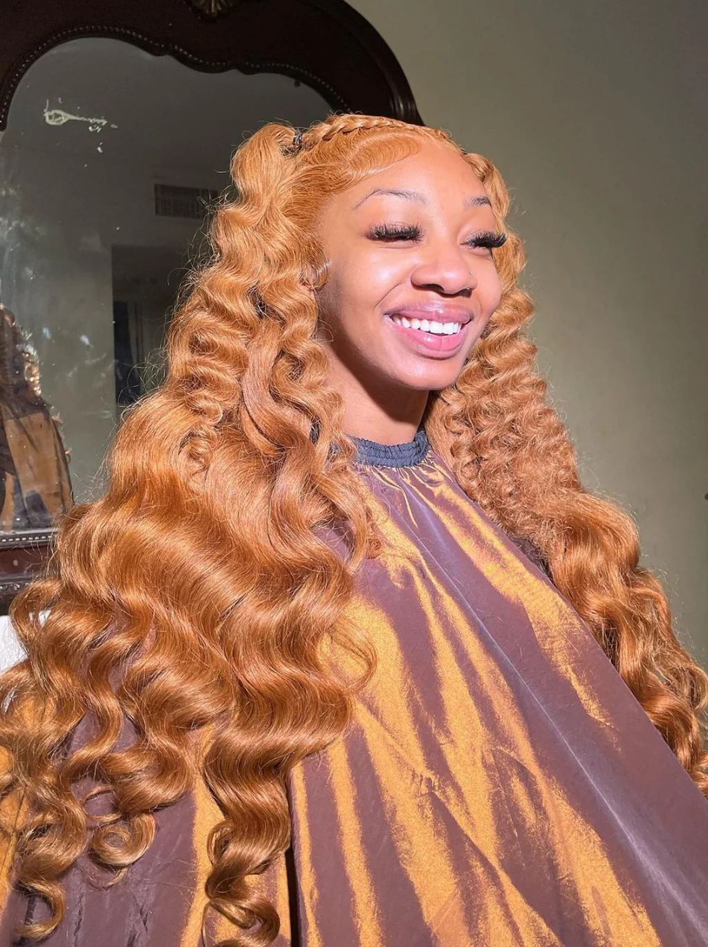 Dorsanee Honey Blonde Brown Wand Curls 13x4 Lave Front Loose Deep Wave Human Hair Wigs - Image 3