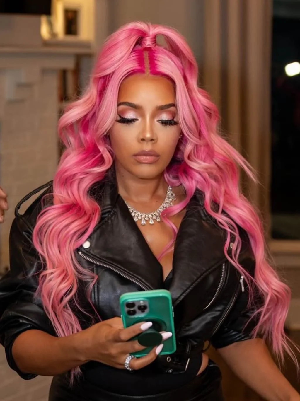 Dorsanee Hot Pink Wavy 13x4 Lace Front Virgin Human Hair Wigs 200 Density - Image 5