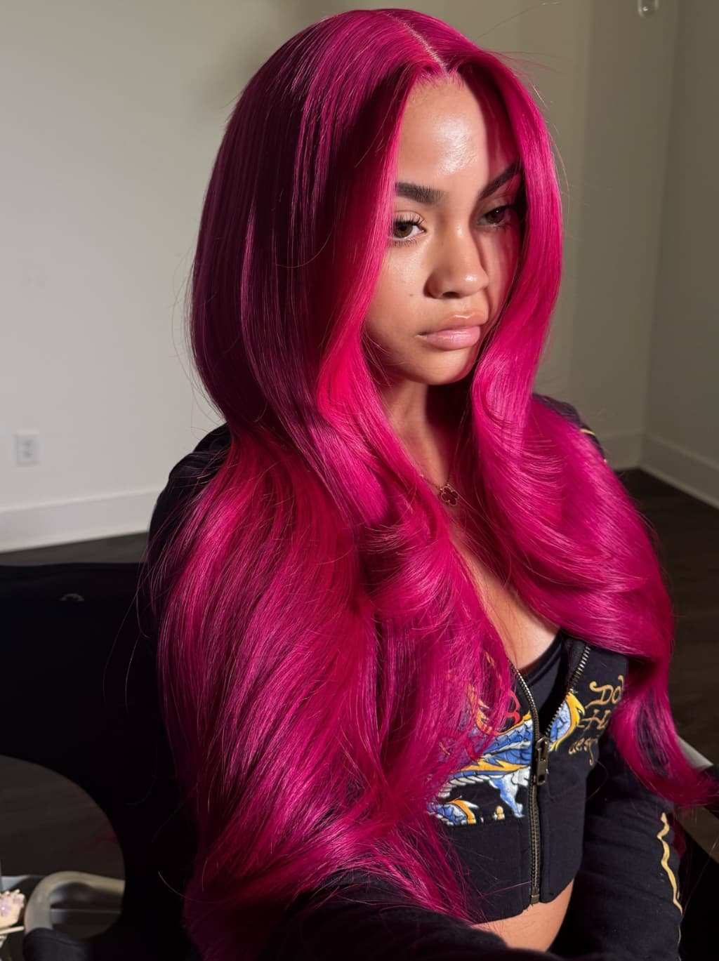 Dorsanee Hot Rose Pink 13x4 Lace Front Virgin Human Hair Wigs Wth Bangs - Image 4