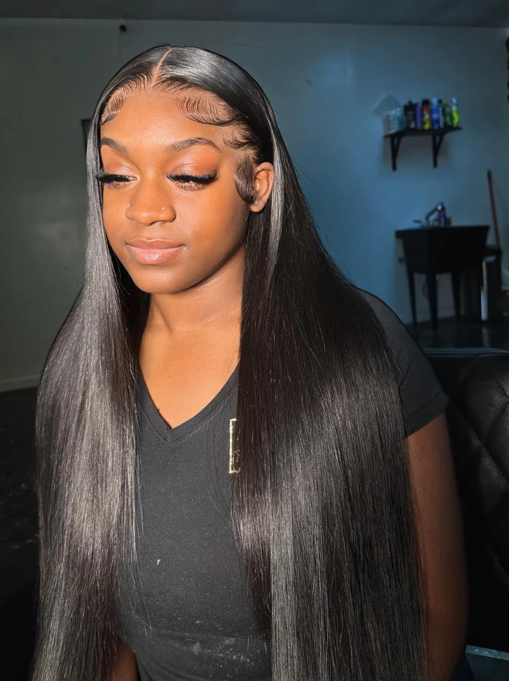 Dorsanee Knee Length  Wigs 42 40 38 36 34 32 30 inch Buss Down Bone Straight 13x4 Lace Front Human Hair Wig - Image 4