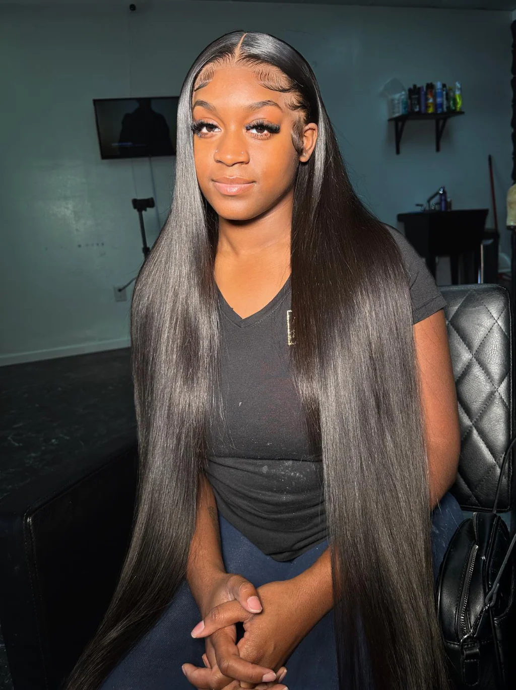 Dorsanee Knee Length  Wigs 42 40 38 36 34 32 30 inch Buss Down Bone Straight 13x4 Lace Front Human Hair Wig - Image 5