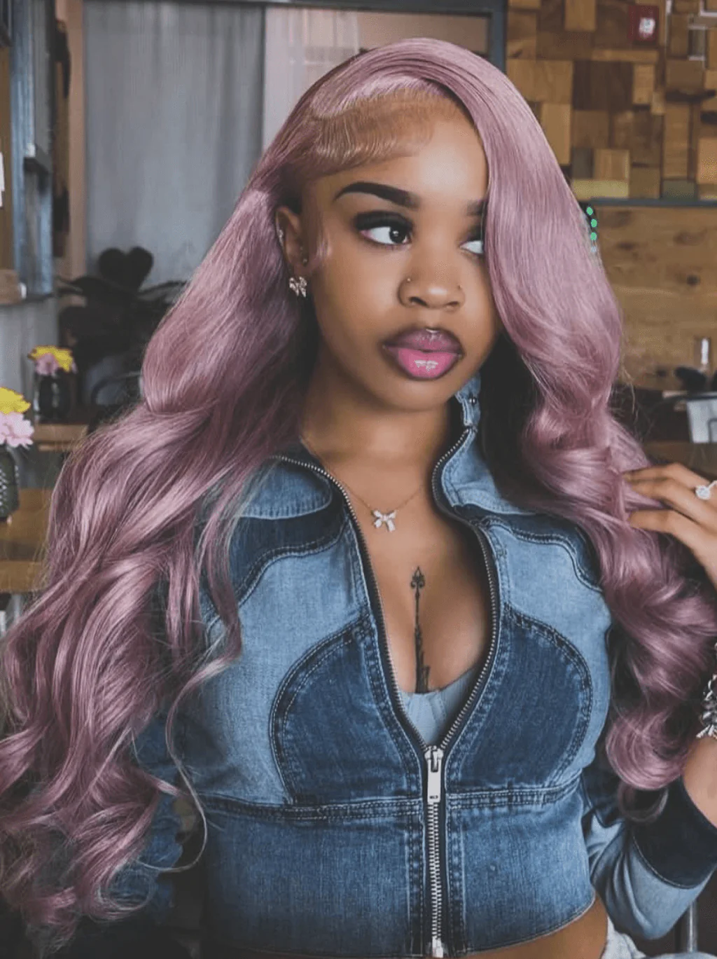 Dorsanee Lavender Purple 200 Density Body Wave 13x4 Lace Front Human Hair Wigs - Image 3