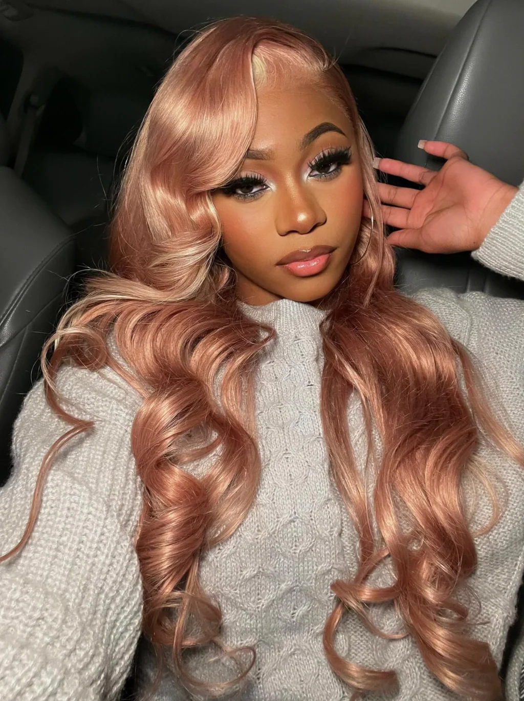 Dorsanee Light Red Pink Blonde Skunk Stripe Highlights Straight Body Wave 13x4 Lace Frontal Human Hair Wig - Image 3