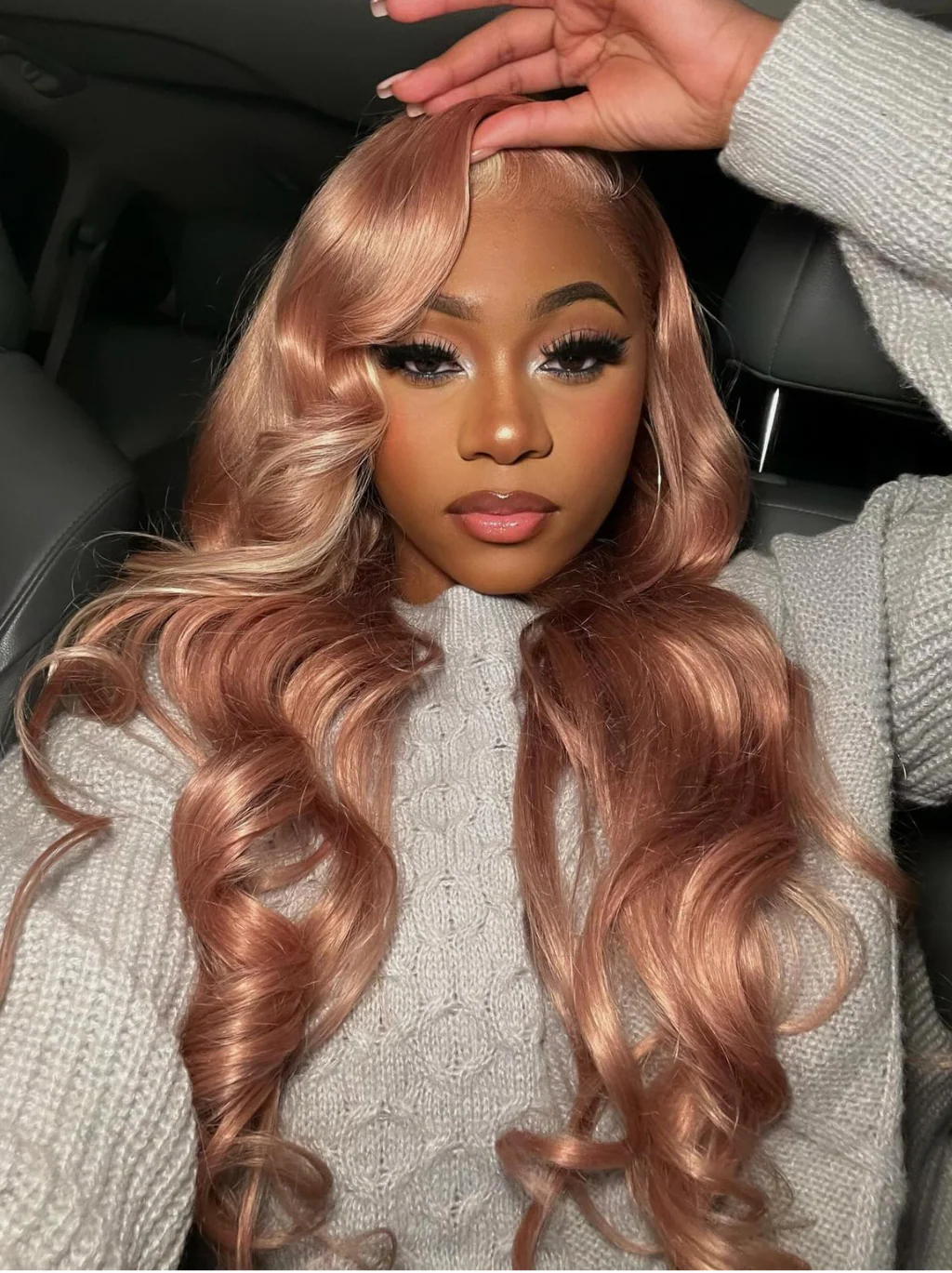 Dorsanee Light Red Pink Blonde Skunk Stripe Highlights Straight Body Wave 13x4 Lace Frontal Human Hair Wig - Image 5