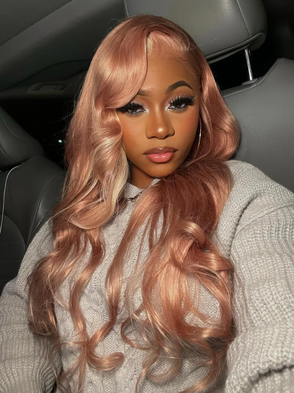 Dorsanee Light Red Pink Blonde Skunk Stripe Highlights Straight Body Wave 13x4 Lace Frontal Human Hair Wig - Image 6