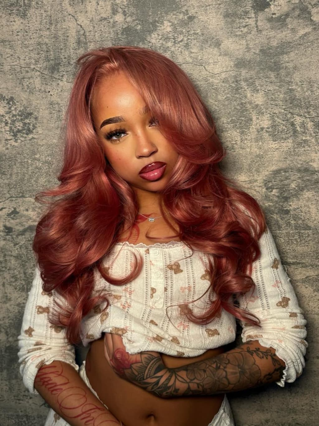 Dorsanee Luxury Dusty Rose Copper Auburn Red 13x4 Lace Front Virgin Human Hair Wigs 200 Density - Image 2
