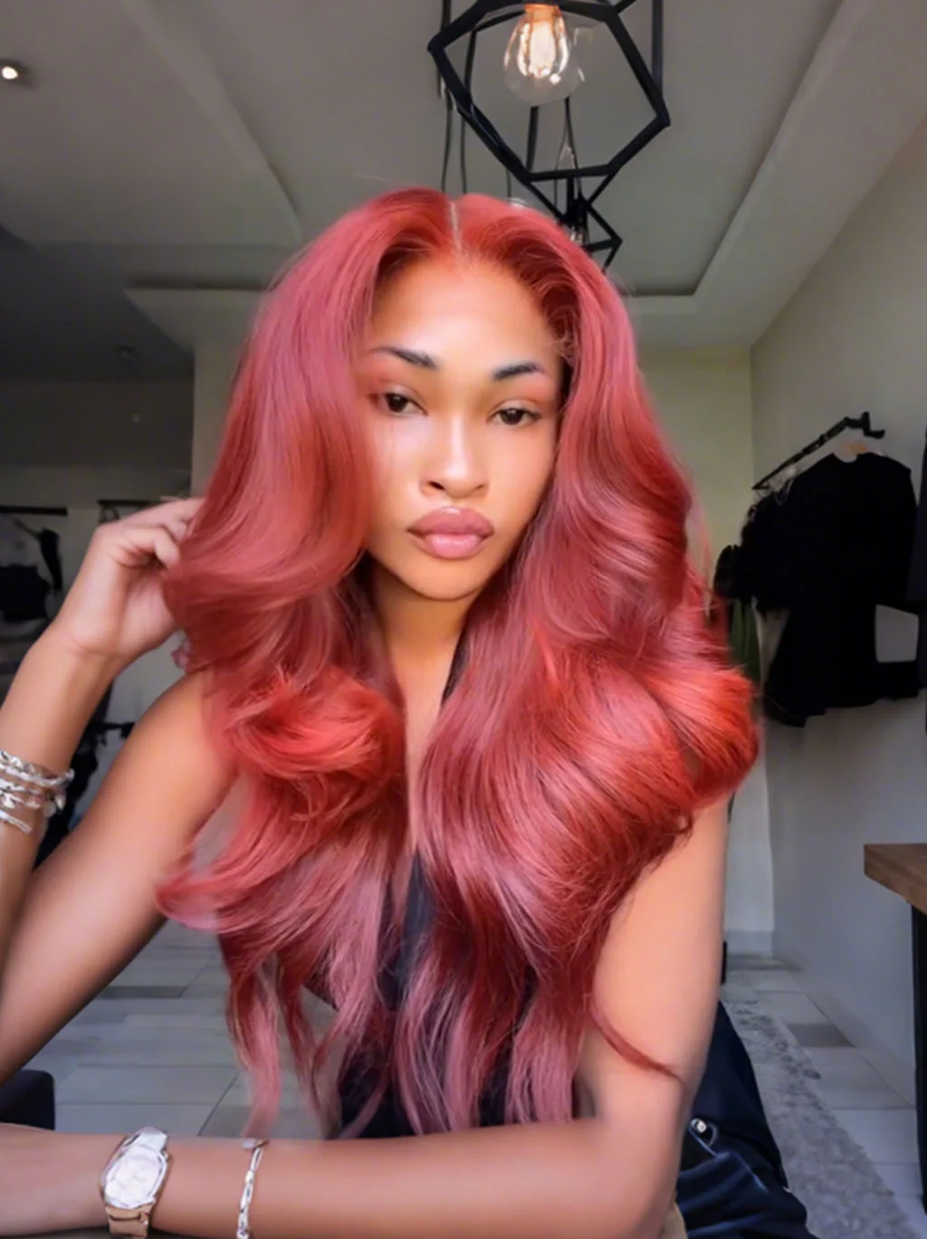 Dorsanee Luxury Dusty Rose Copper Red 13x4 Lace Front Virgin Human Hair Wigs 200 Density - Image 3