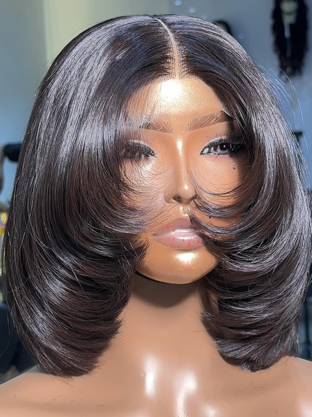 Dorsanee Luxury Layered Rounded Blowout Short Bob 13x4 Lace Front Human Hair Wigs - Image 2