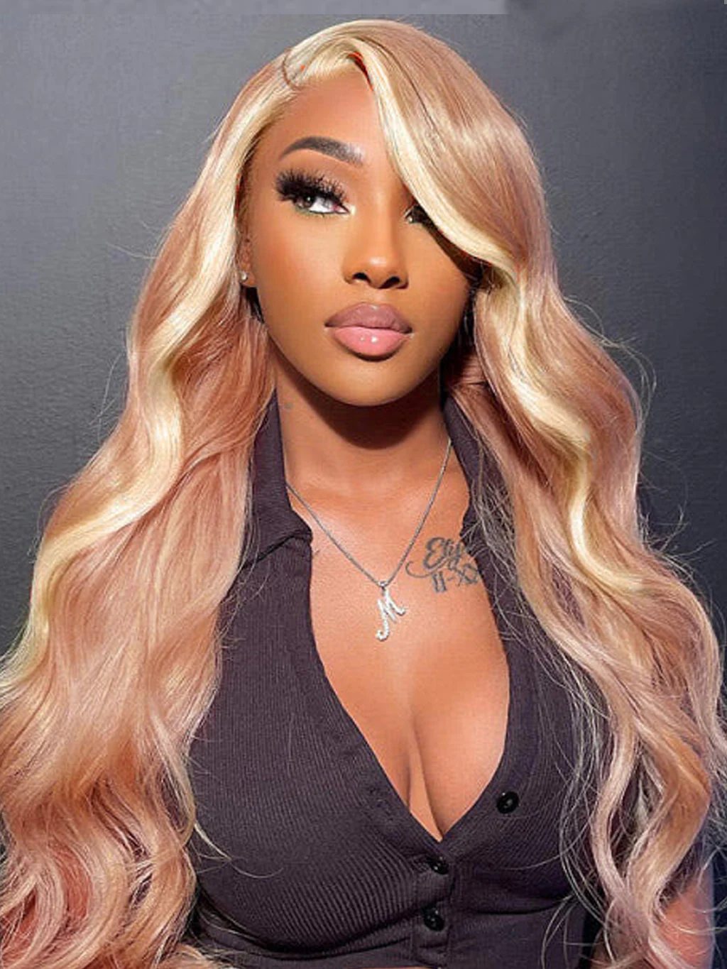 Dorsanee Milk Tea Brown With Pink Blonde Highlight 13x4 HD Lace Front Body Wave Hair Wig - Image 4