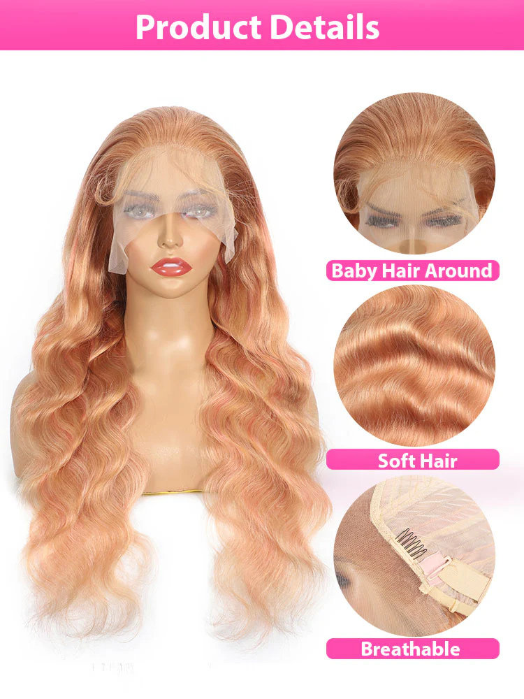 Dorsanee Milk Tea Brown With Pink Blonde Highlight 13x4 HD Lace Front Body Wave Hair Wig - Image 6