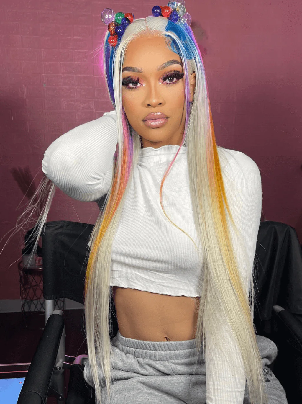 Dorsanee Multi Color Gray Blue Green Purple Pink Ginger Yellow Human Hair Wigs - Image 2