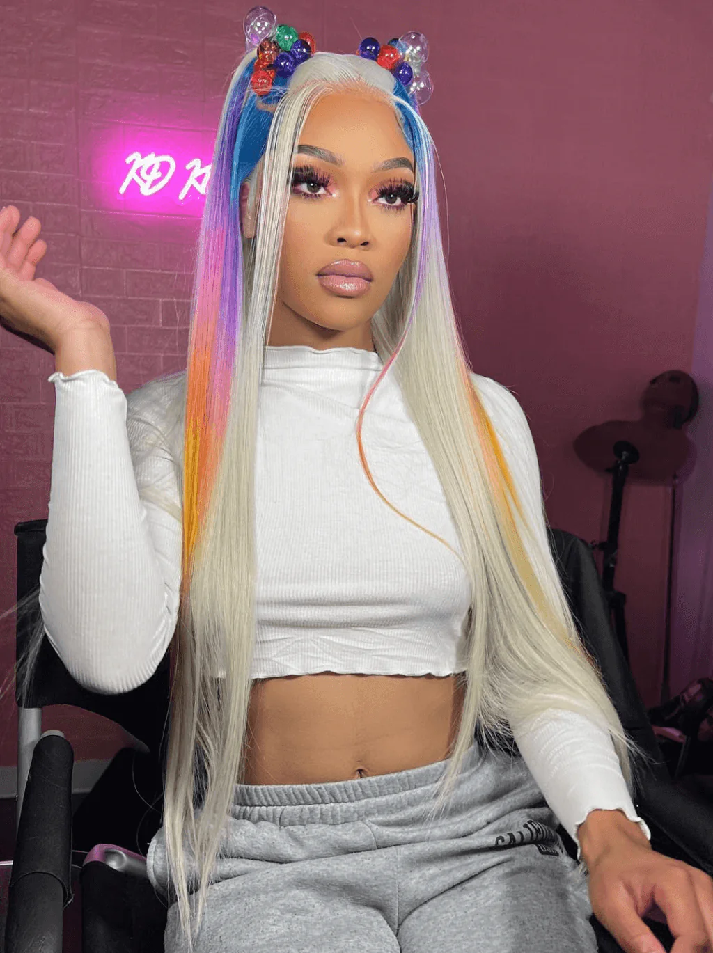 Dorsanee Multi Color Gray Blue Green Purple Pink Ginger Yellow Human Hair Wigs - Image 3