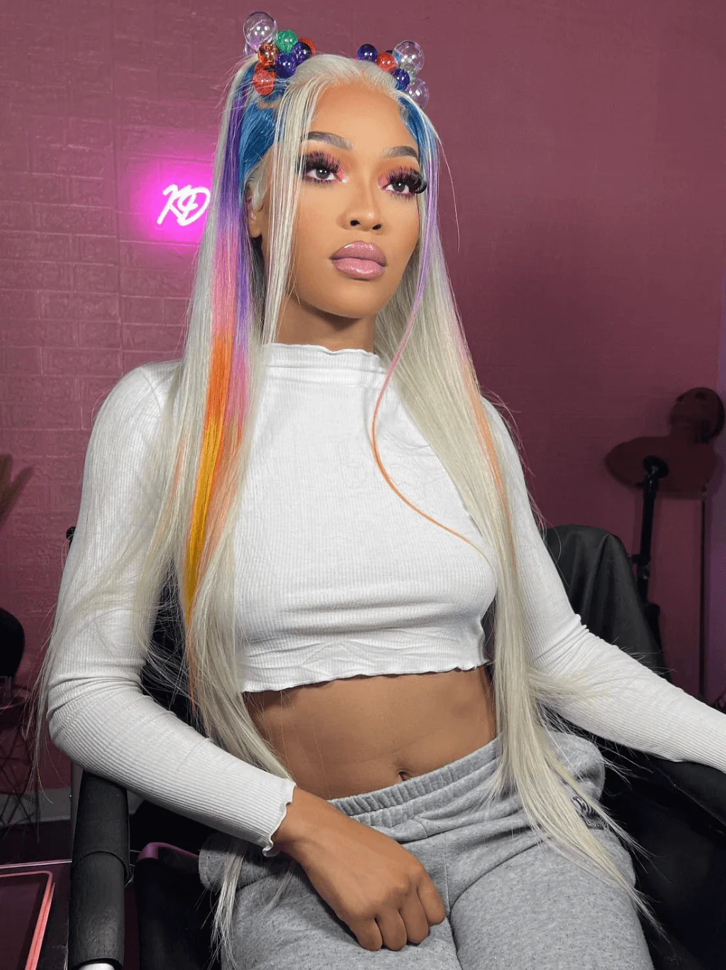 Dorsanee Multi Color Gray Blue Green Purple Pink Ginger Yellow Human Hair Wigs - Image 4