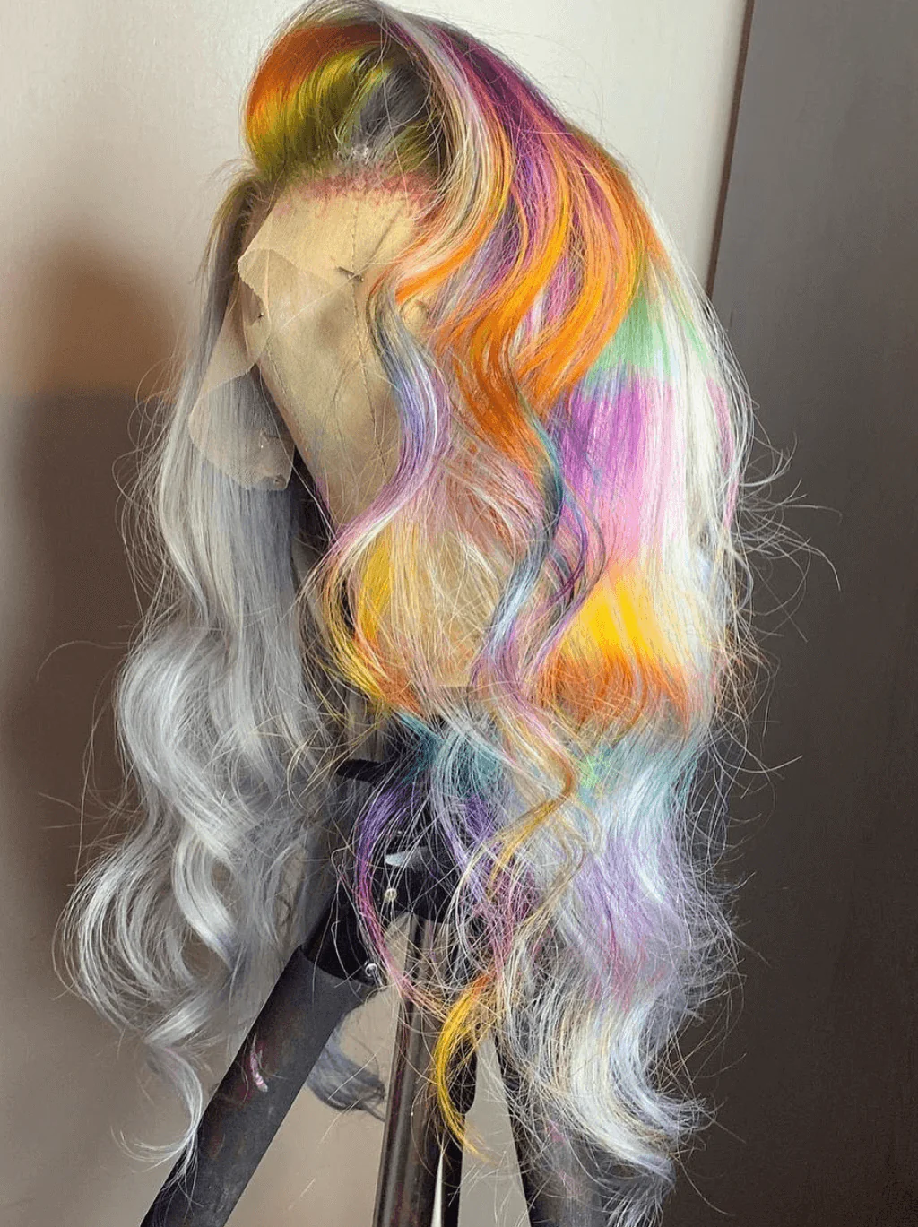 Dorsanee Multi Color Gray Green Orange Purple Blue Vigin Remy Human Hair Wigs - Image 3