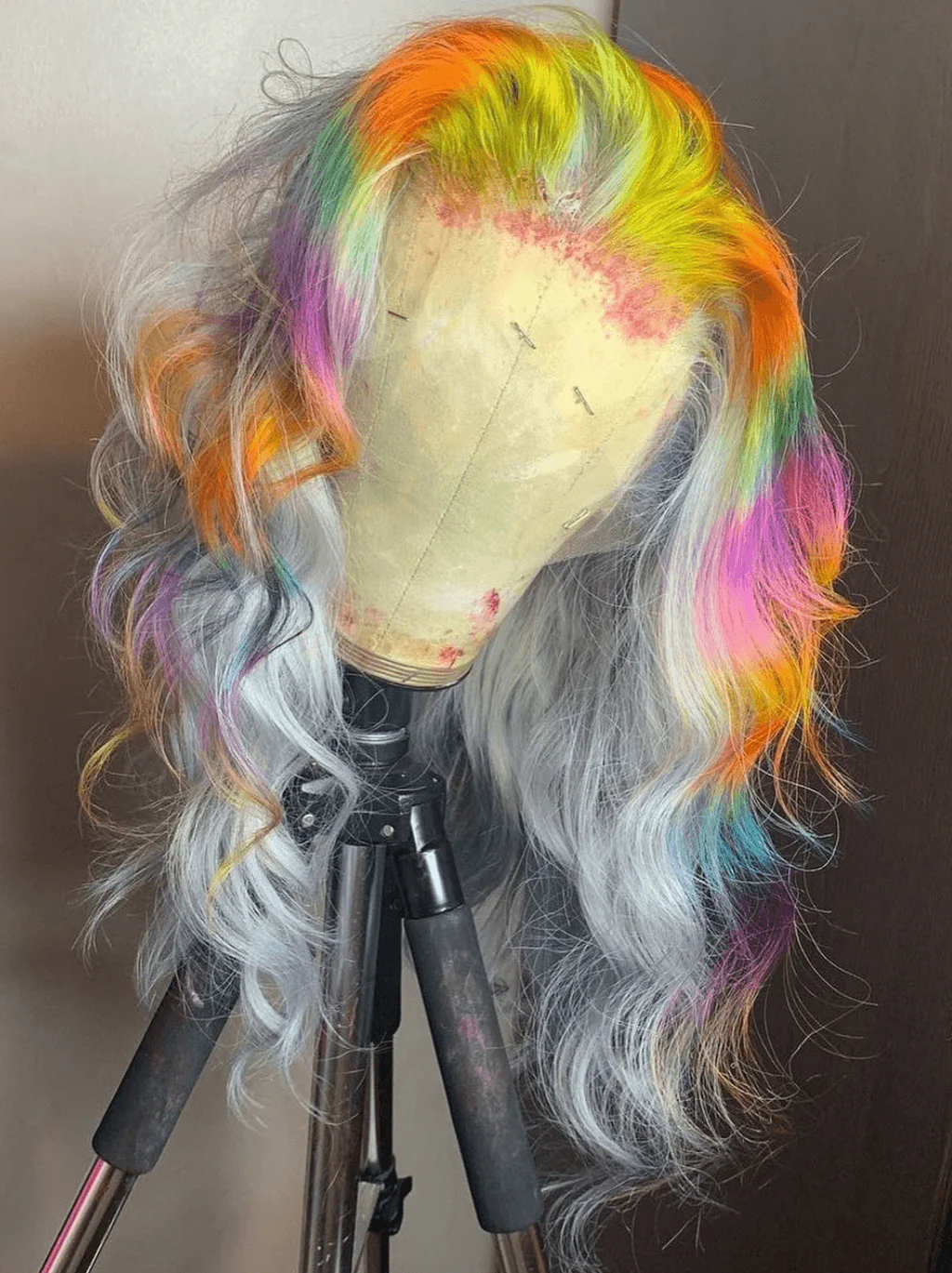 Dorsanee Multi Color Gray Green Orange Purple Blue Vigin Remy Human Hair Wigs - Image 4