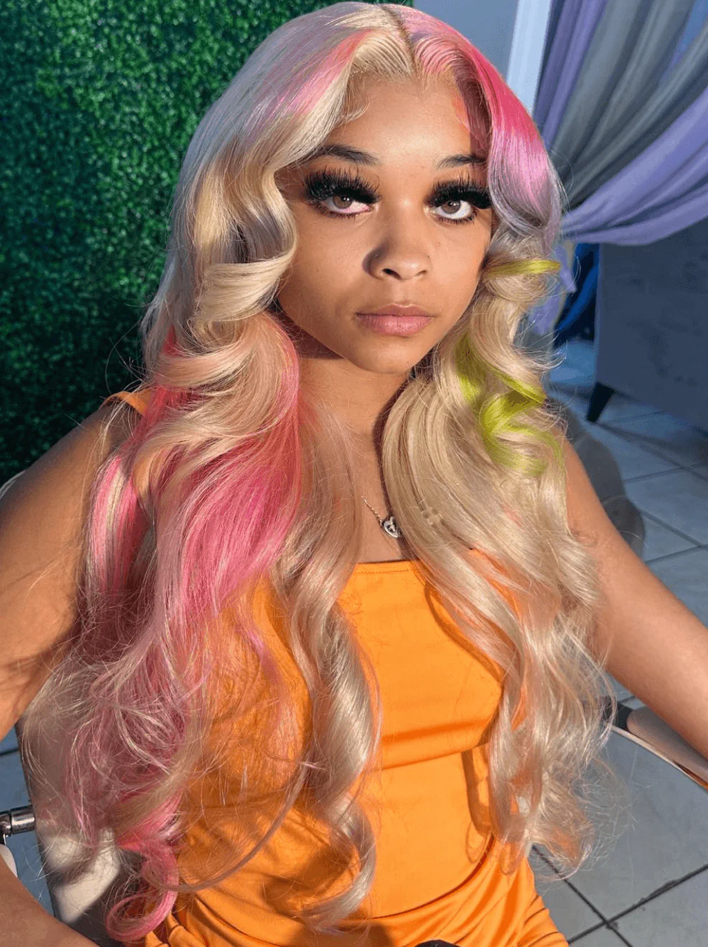 Dorsanee Multi Color Platinum Blonde Pink Purple Yellow Virgin Human Hair Wigs - Image 2