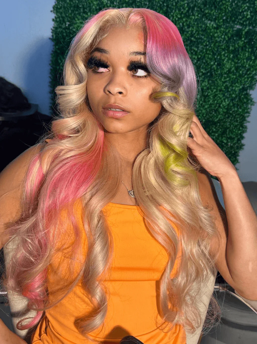 Dorsanee Multi Color Platinum Blonde Pink Purple Yellow Virgin Human Hair Wigs - Image 3