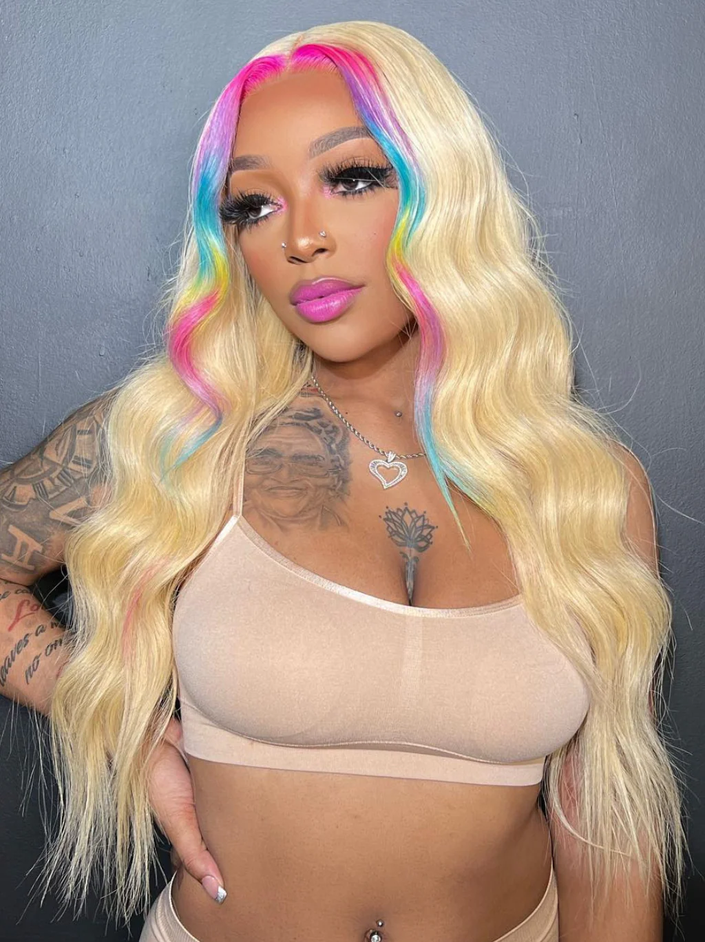 Dorsanee Multi Color Red Lavender Yellow Pink Blue 200 Density 13x4 Lace Front Human Hair Wigs - Image 3