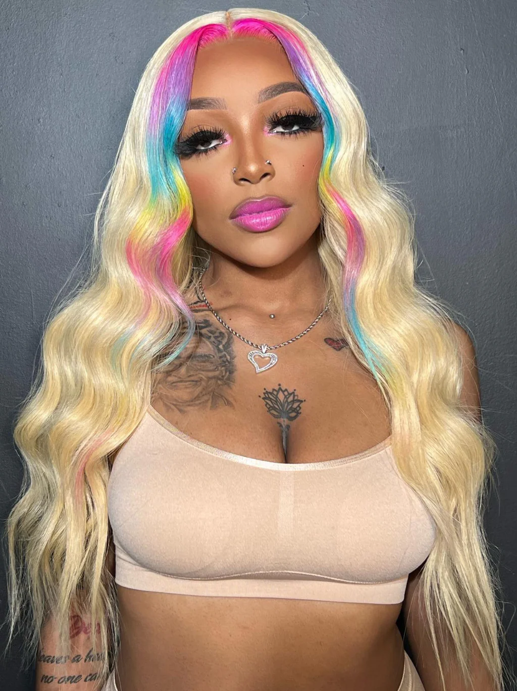 Dorsanee Multi Color Red Lavender Yellow Pink Blue 200 Density 13x4 Lace Front Human Hair Wigs - Image 4